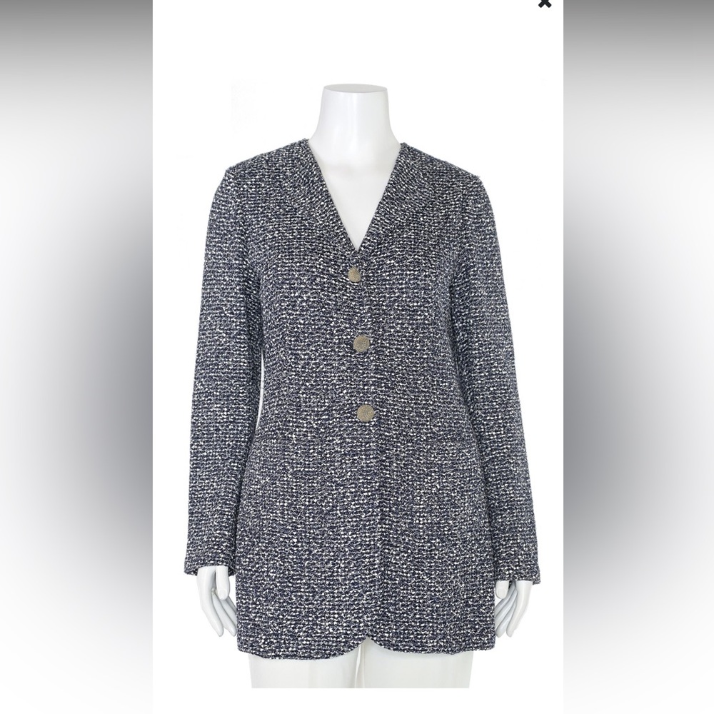 St. John Textured Navy Tweed Button-Front Women's Jacket